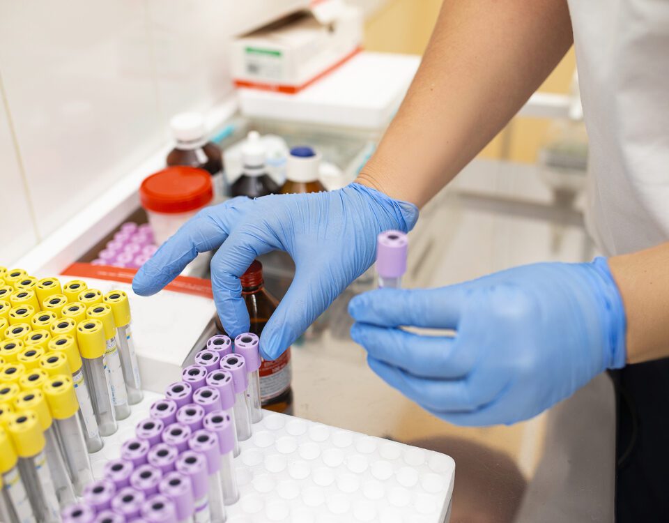 Many Boxes With Laboratory Test Tubes In The Clinic. A Laborator